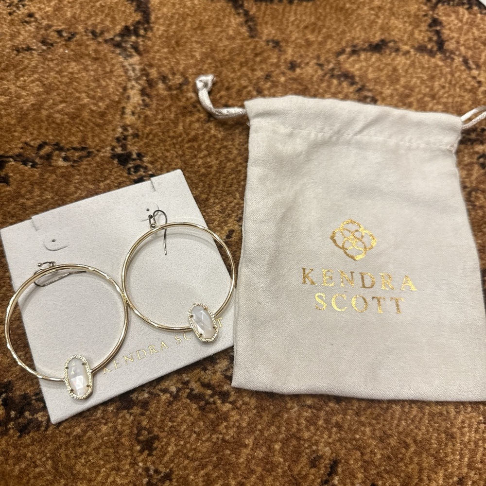 Kendra Scott Gold Hoop Earrings with mother of pearl stone